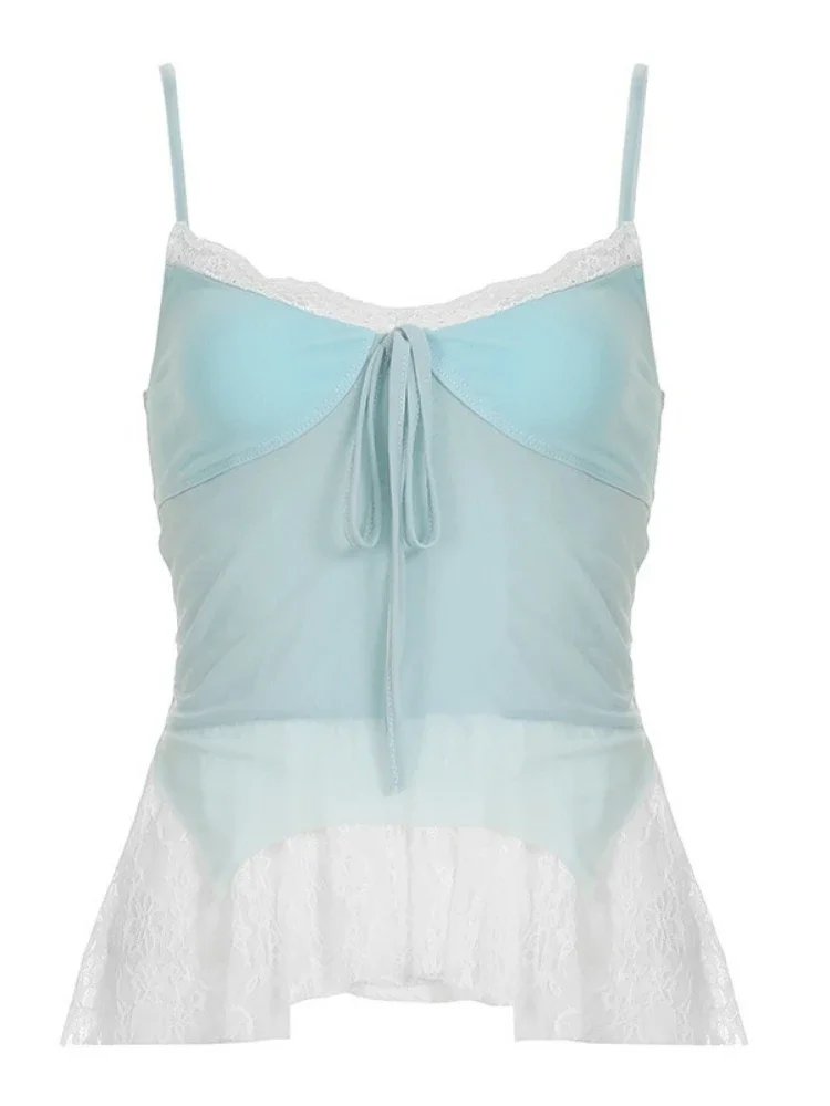 الدانتيل المرقعة سترة أنيقة تحمل شعار لعبة البيسبول للنساء مثير عارية الذراعين موضة الصيف الدبابات جديد Y2k الرباط سليم صالح تانك القمم 2025 Ropa Mujer