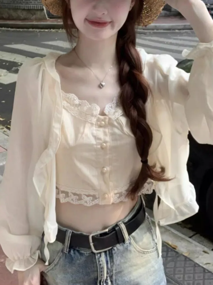 

Women's Summer 2024 New Sle Sun Protection Outerwear Thin Beach Air Conditioning Chiffon awl ort Length Open Cardigan