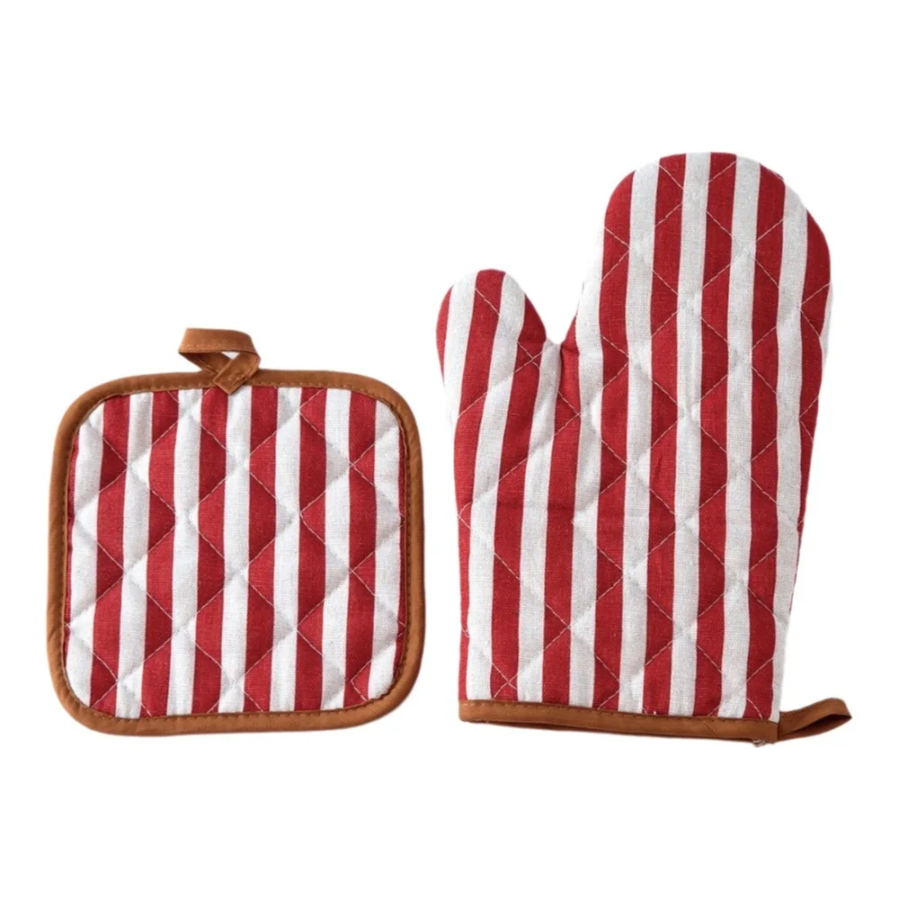 2 pcs Anti Scald Oven Gloves Heat-Resistant Thickened Microwave Mitten Non-slip Cotton Lining Baking Oven Mitts Baking