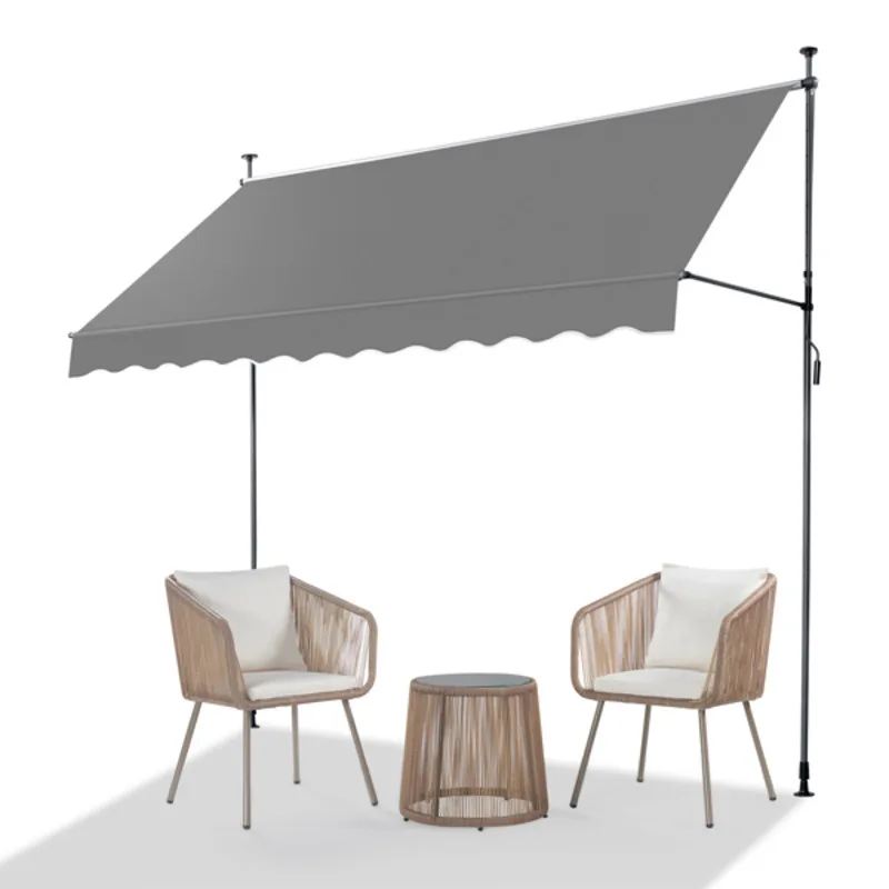 

300*120 Cm Gray Versatile Sun Shade Shelter Support Canopy Polyester Fabric Aluminum Iron Frame Retractable