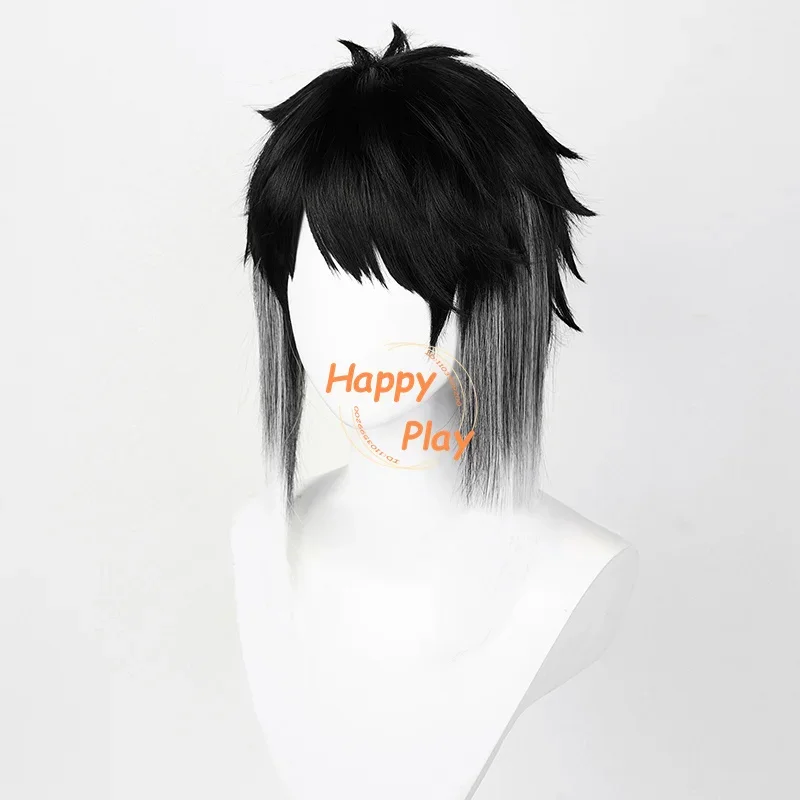 Wig Cosplay Anime Ryunosuke Akutagawa uniseks, Wig pesta Halloween rambut sintetis tahan panas gradien pendek hitam putih