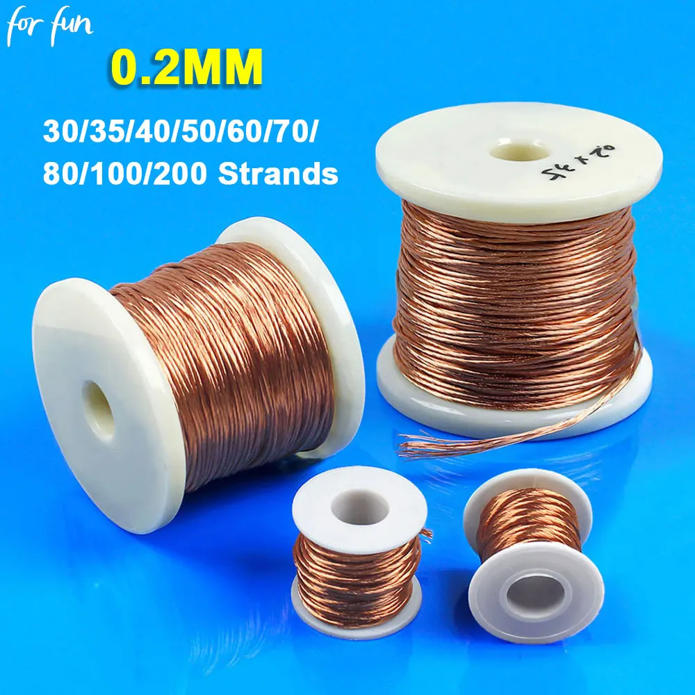 For Fun 0.2x30/35/40/50/60/70/80/100/200 Strands Optical Stranded Wire 0.2MM Litz Wire Multi Strand Round Copper Enameled Wire