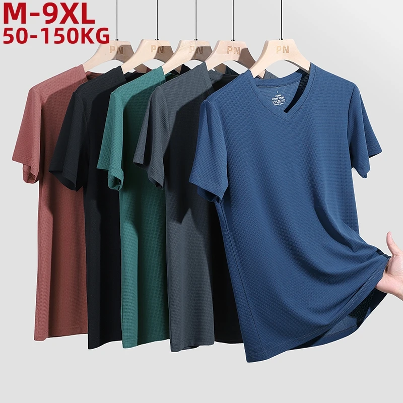 Large Size L-7xl 8xl 9xl Summer Breathable Mesh Men\'s Quick-dry Basic T-shirts Sportswear Nylon T Shirt Male Running Cool Tees