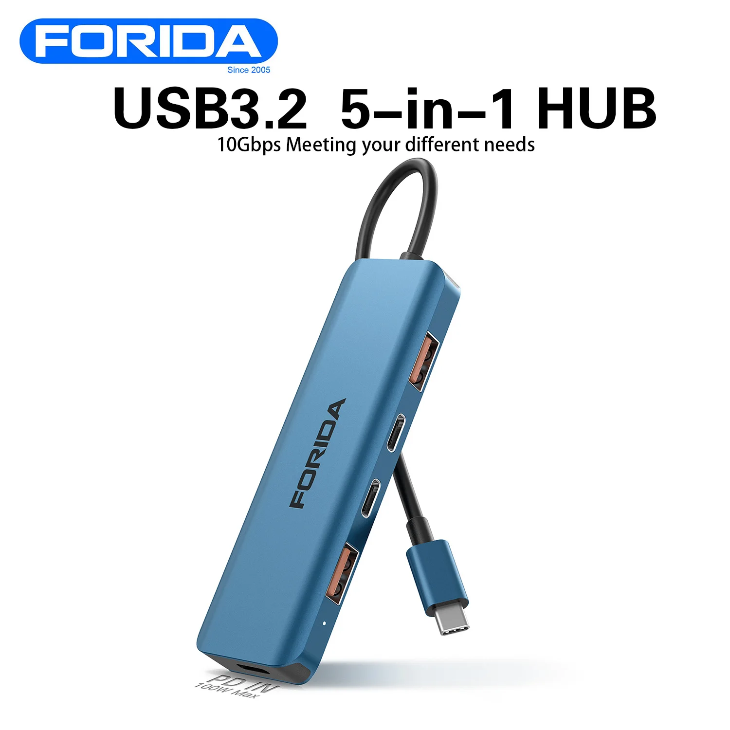 Forida USB C Hub 5 Ports USB Type C to USB3.2 Gen2 Hub Splitter Adapter 10Gbps for MacBook Pro Air iPad Pro Laptop Desktop PC