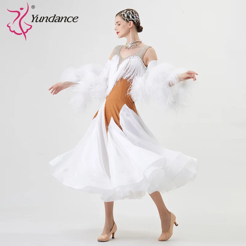 B-22221 New Women Modern Dance Rhinestone Color Diversity Dress Ballroom National Standard Waltz Competition Performance