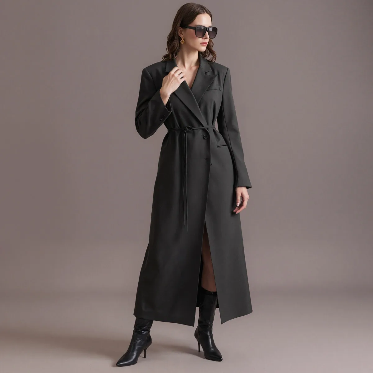 CiCi 2025 الخريف الشتاء خندق معطف للنساء معطف طويل مع حزام أنيق الوقوف طوق في الهواء الطلق يندبروف سترة للاستخدام اليومي #5