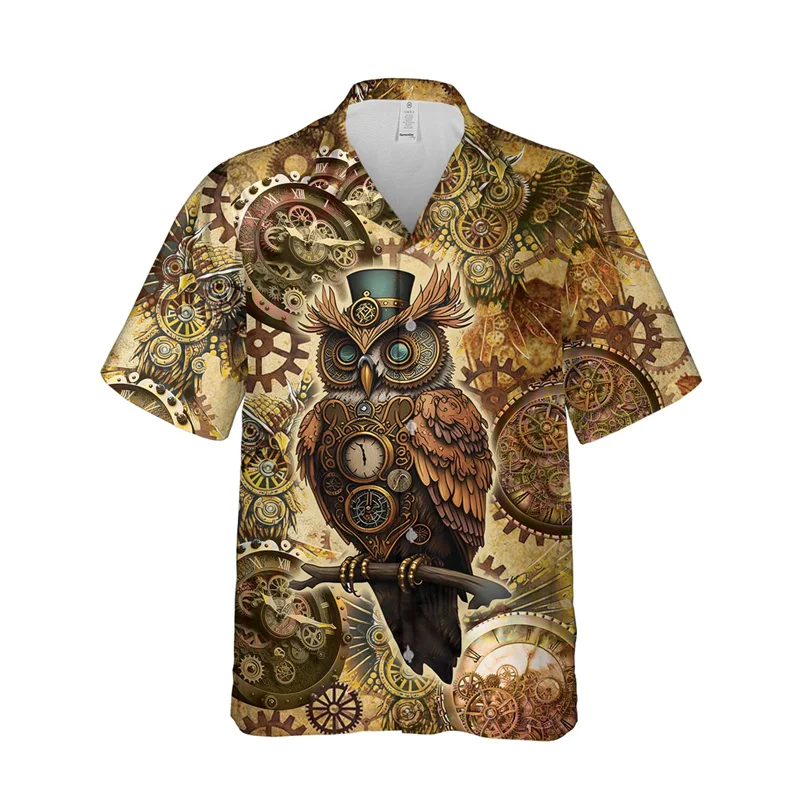 Steampunk Vintage Grafische Shirts Voor Mannen Casual Punk Dier Revers Blouse Harajuku Mode Hiphop Vrouwen Blouses Streetwear Tops