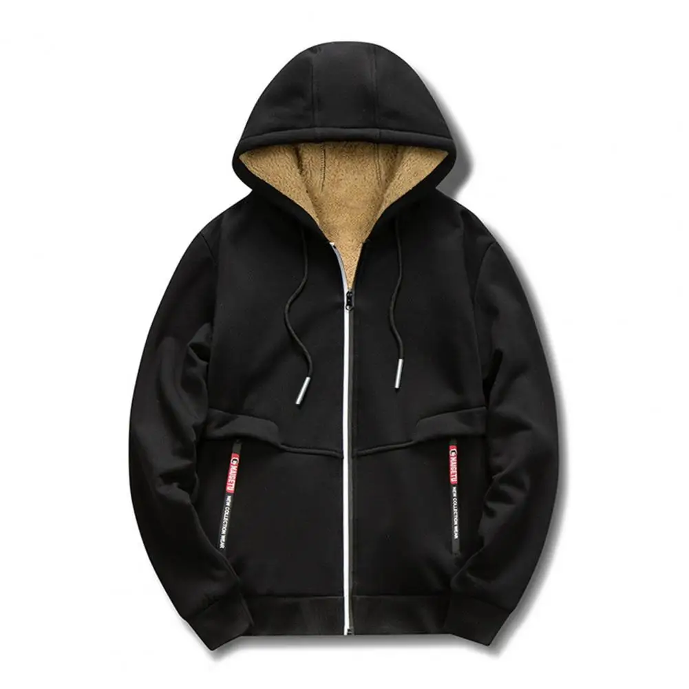 

Men Hooded Jacket Winter Hooded Jacket Windproof Thicken Warm Coat with Zipper Closure Fleece Lining for Men's Winter Clothing