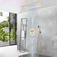 Brushed Gold Embedded Ceiling Intelligent Remote Control LED Rainfall Shower Set Black Shower Set Waterfall Shower Concealed Tap