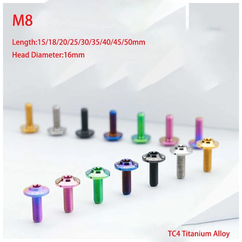 1pcs TC4 Titanium Alloy Torx Umbrella Head Screw M8 Head Diameter 16mm Electric Motorcycle DIY  Length 15/18/20/25/30/35/40/45mm