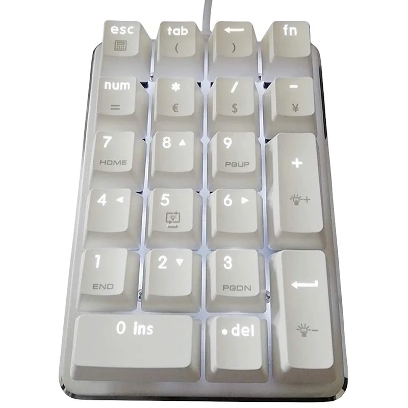 21 Keys White Backlit Mechanical Numeric Keypad Numpad With Cherry Blue Switches For Notebook Desktop PC