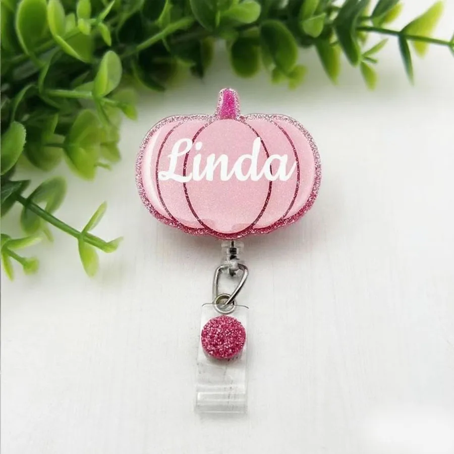 Pink Pumpkin Badge Reel | Fall Badge Reel | Glitter Badge Reel | Cute Badge Reel | Nurse Gift | CNA Gift |