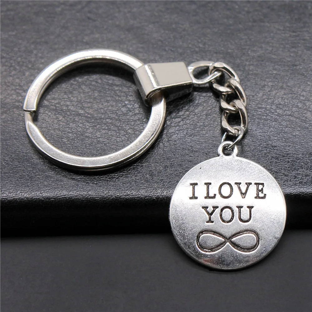 Fashion Metal Keychain Holder Souvenirs Gift Men Keychain 2 Colors 28x24mm I Love You Infinity Pendant Keyring