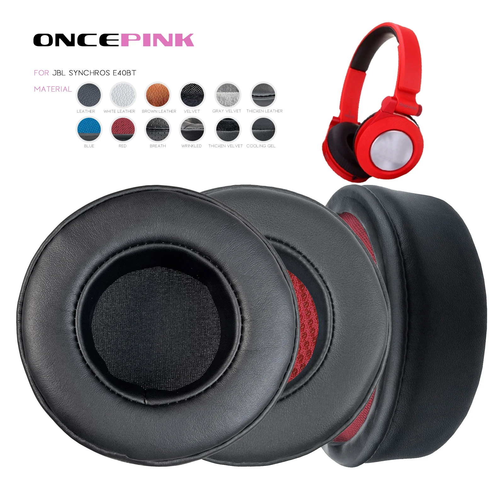 Oncepink Replacement Ear Pads for JBL Synchros E40BT Headphone Thicken Cushion Earmuffs Headbeam Headband