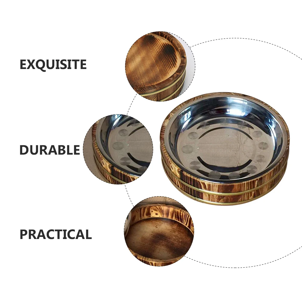 

Multipurpose Lobster Plate with Wooden Barrel Rice Bowls Stainless Steel Rustic Sushi Bucket
