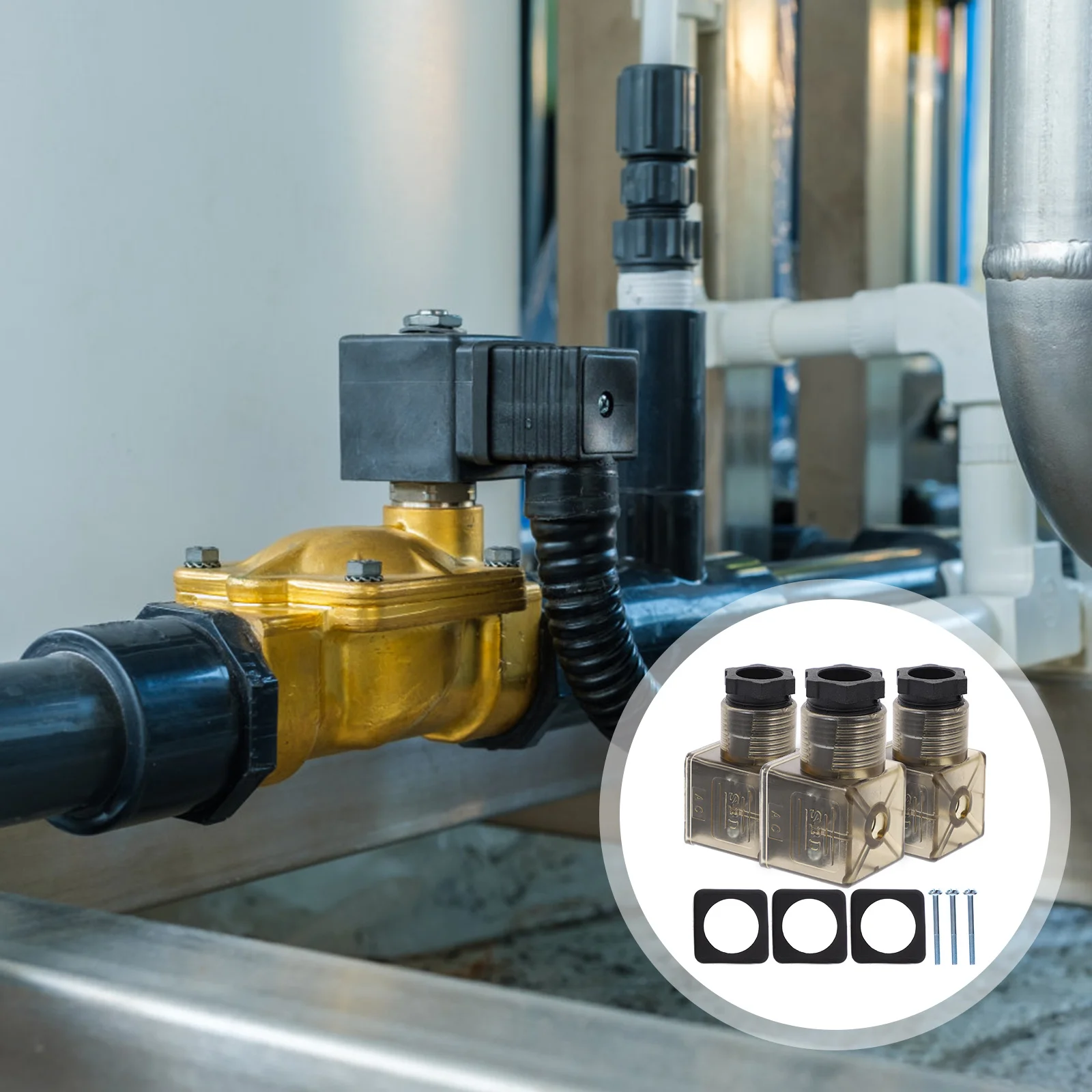 

3Pcs Solenoid Valves Connector Professional 3 Prong Junction Box with Indicator Light Strong Durable PP Rubber Material