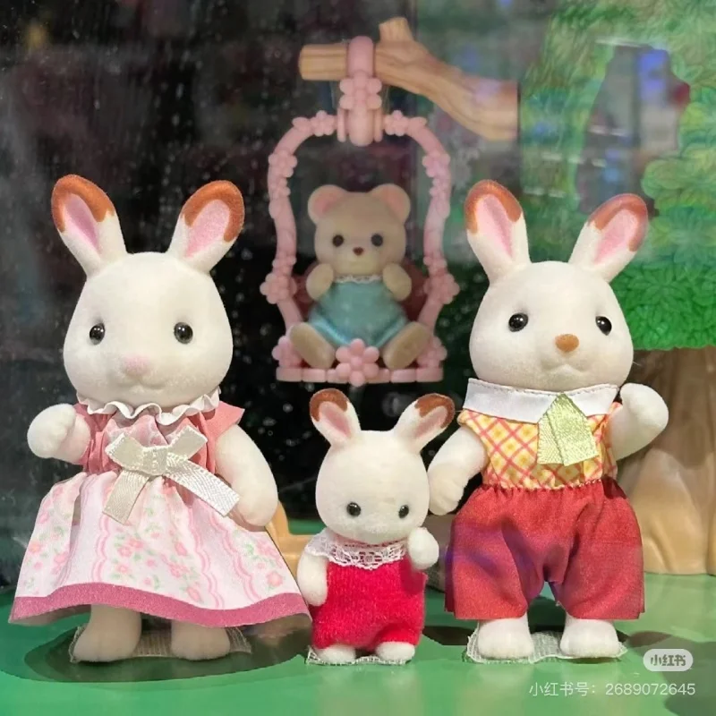 Sylvanian Families Anime Girl Figurki Calico kryty Zestaw mebli czekoladowych królików rodzinnych trio