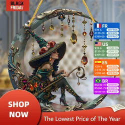 Moonlit Witch Crystal Pendant,20.32cm x 20.32cm Acrylic Wall Hanging,Festive Home Decor,Sun Catcher,Halloween,Party Decoration