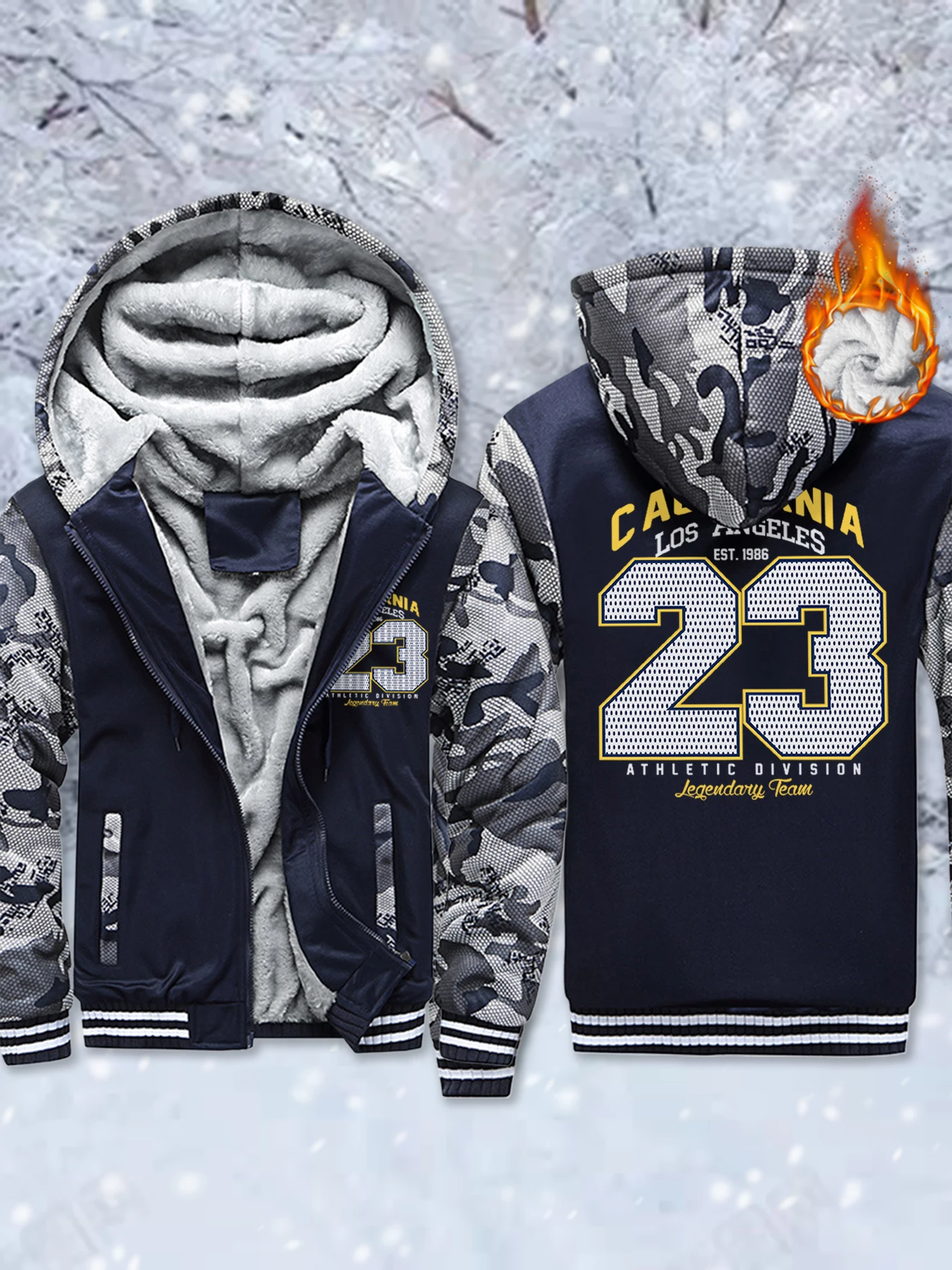 

California Athletic Division Number 23, мягкая утепленная куртка с принтом, мужская флисовая теплая верхняя одежда, зимняя удобная толстовка с карманами на молнии, Veste