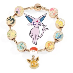 Anime Bracelet Cute Cartoon Figure Eevee Vaporeon Flareon Metal Beads Pendant DIY Bracelet Kawaii Accessories