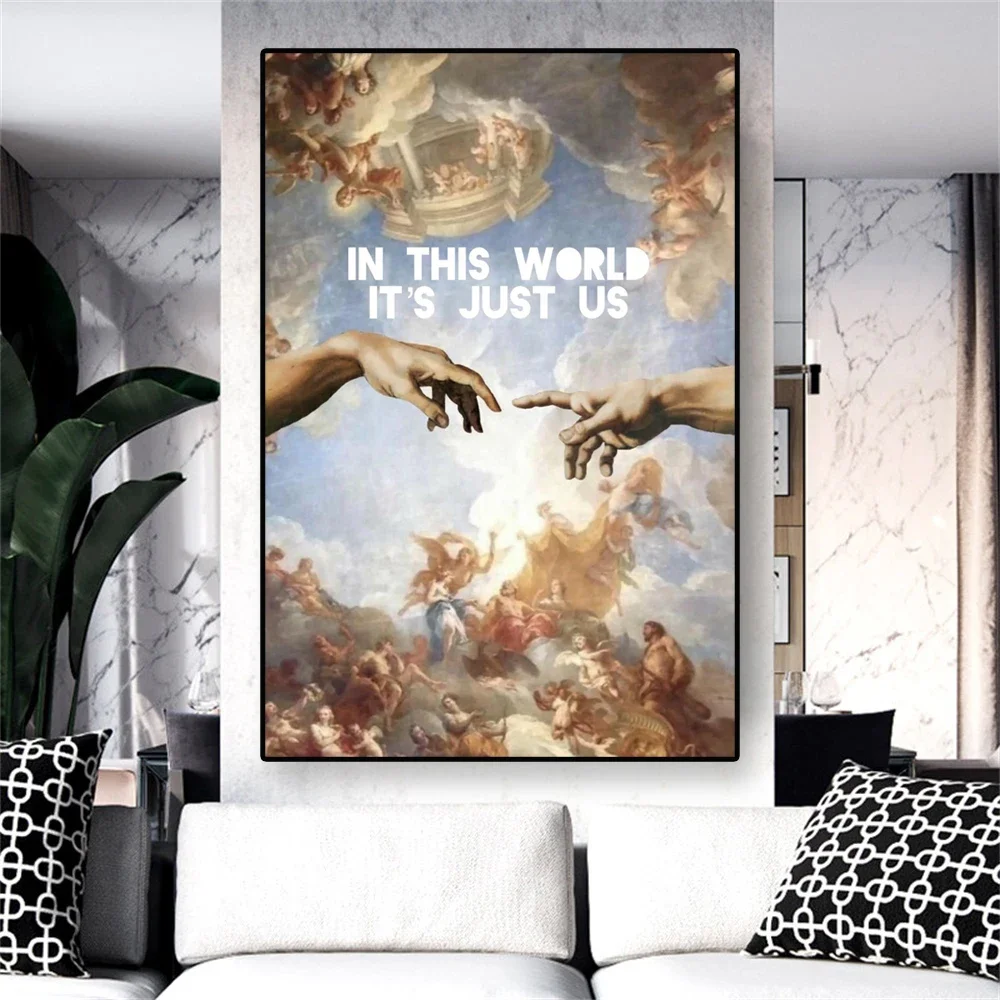 Precious Toilet Paper Funny Hand of God and Adam Mural Poster Prints Canvas Painting Wall Art Picture Decor