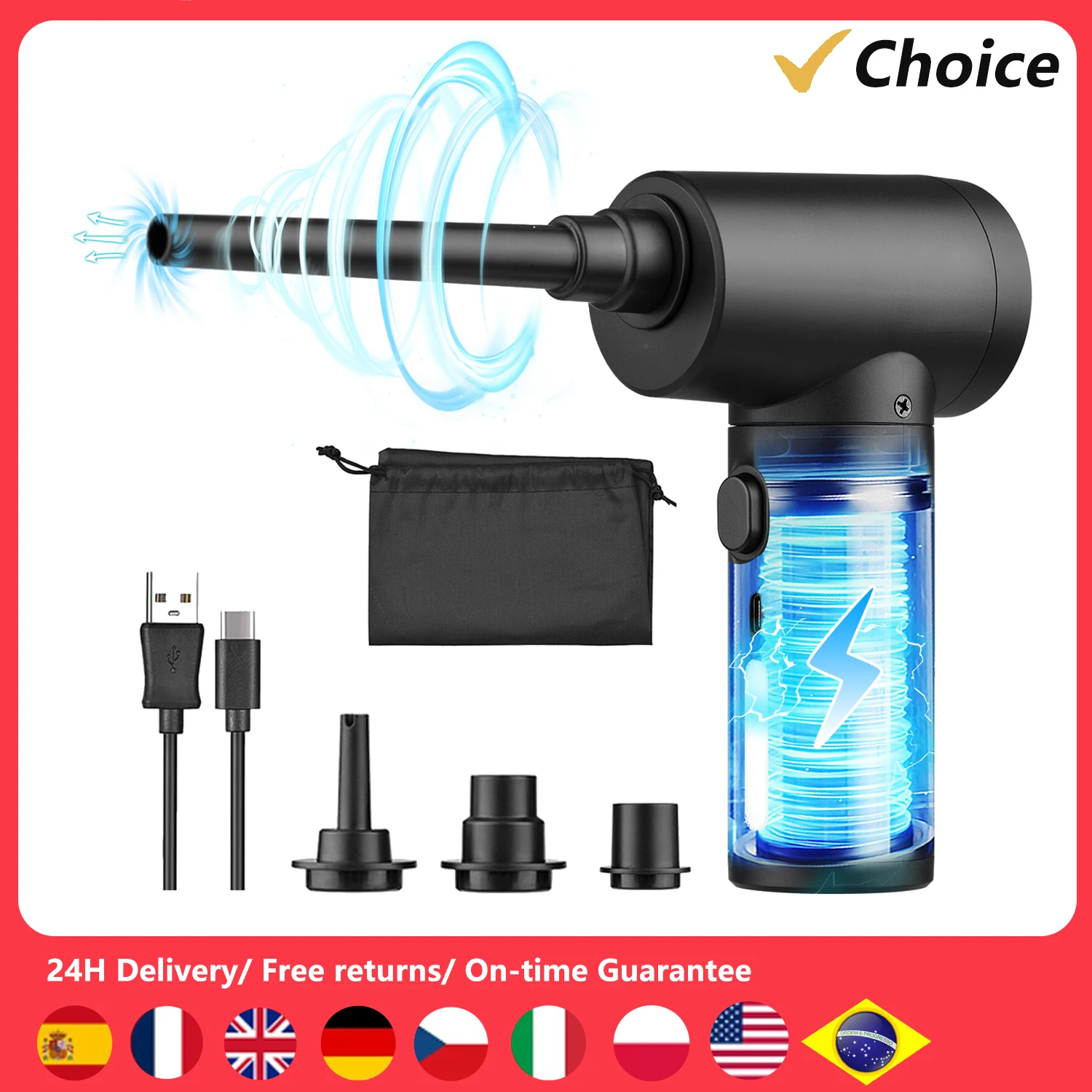 

Multifunctional Cordless Electric Air Duster & Pump 2-in-1 Dust Blowing with LED Powerful 100W Rechargeable for Inflatable