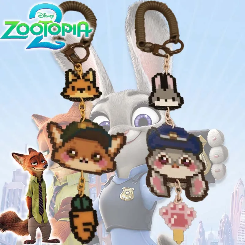 

1/2PCS Disney Zootopia Creative Pixel-style Keychain Anime Creative Acrylic Pendant Keyring for Schoolbags Clothes Car Ornament
