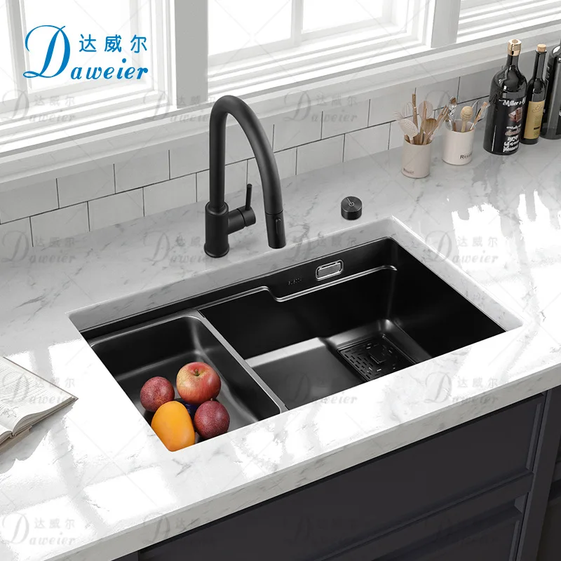 

Luxury Black 750*403*220mm Big Kitchen Sink Set with Faucet Top Quality Single sink Kitchen Vegetable washing basin complete set