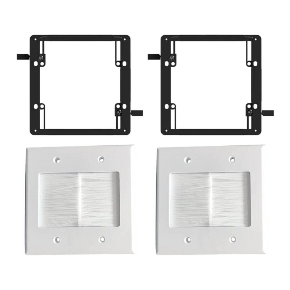Cable Pass-Through Wall Plate with Brush Strip and Mounting Brackets Compatible with AV Speaker Low Voltage Wiring