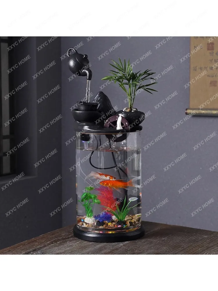 Ecological Fish Globe Aquarium Landscape Living Room Small Desktop Mini Glass Water Fish Tank Circulation