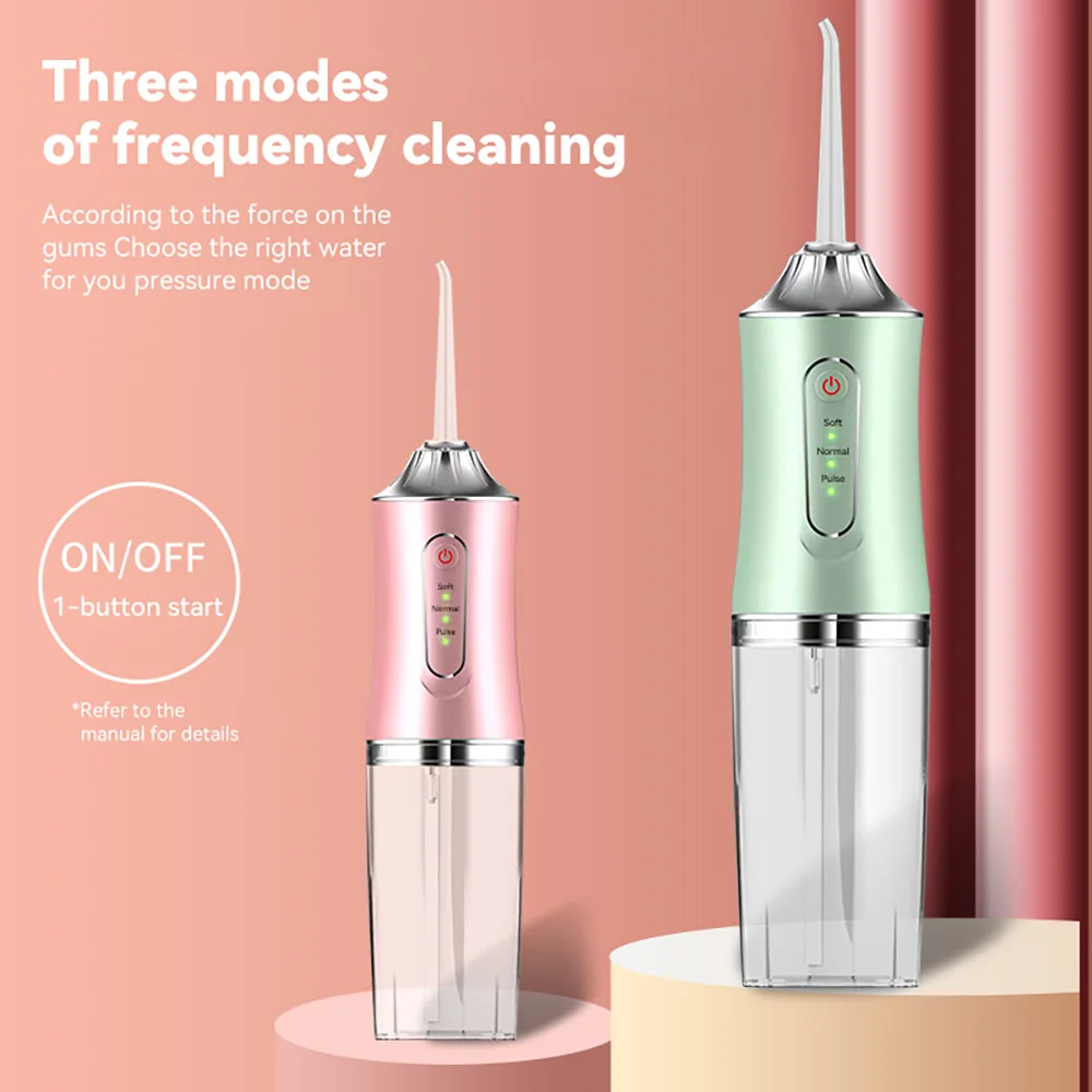 

Oral Irrigator Portable Dental Water Flosser USB Rechargeable Water Jet Floss Tooth Pick 4 Jet Tip 220ml 3 Modes IPX7 1400rpm