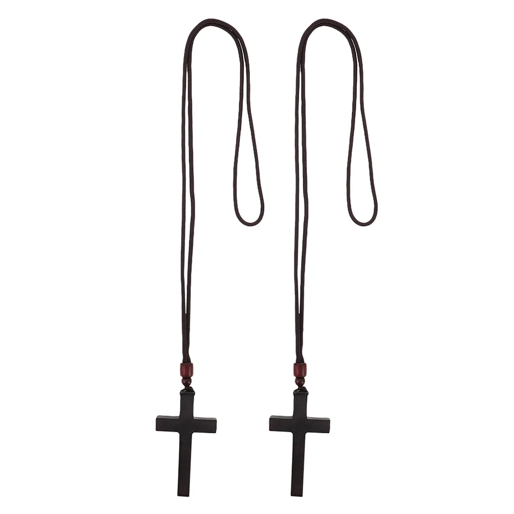 

2Pcs Wooden Cross Pendant Vintage Car Hanging Ornament Rearview Mirror Charm Religious Car Accessories Decoration