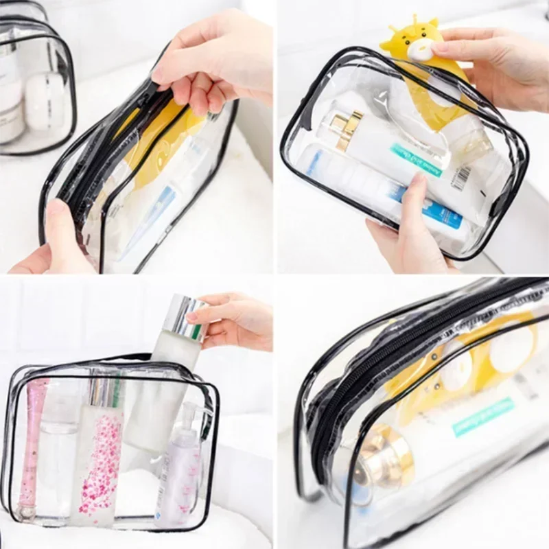 Transparent Black Zipper Makeup Bag Organizer Box Women Men Travel Clear Cosmetic Bag Case Waterproof Toiletry Wash Make Up Bags