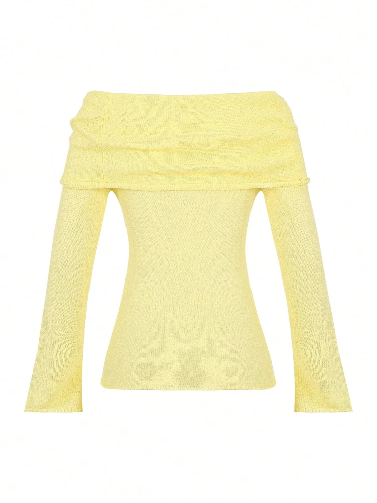 Nowości Jesień/Zima 2025 Styl Koreański Uniwersalny Sweter z Odkrytymi Ramionami, Dopasowany, Podkreślający Figurę, Luksusowy Wygląd, Długi Rękaw