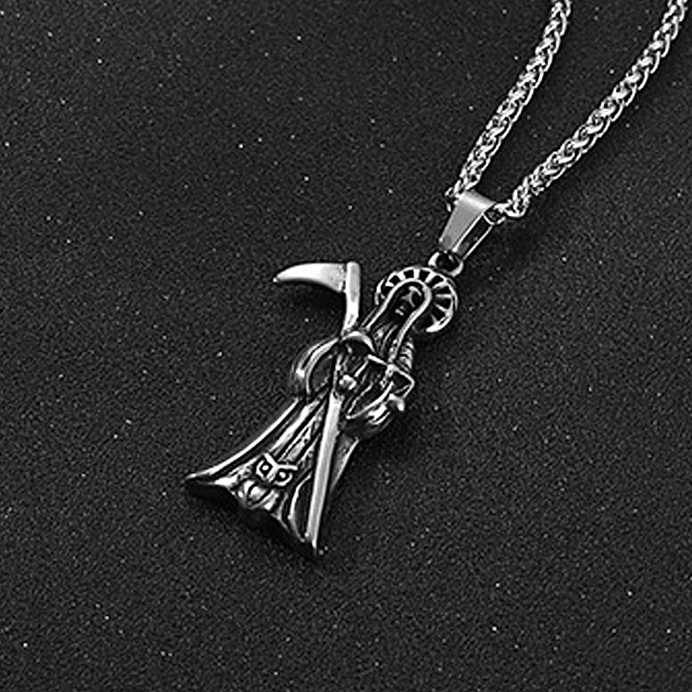 Punk Retro Skull Death Scythe Pendant Gothic Stainless Steel Owl Men\'s Necklace Creative Biker Amulet Jewelry Gifts Wholesale