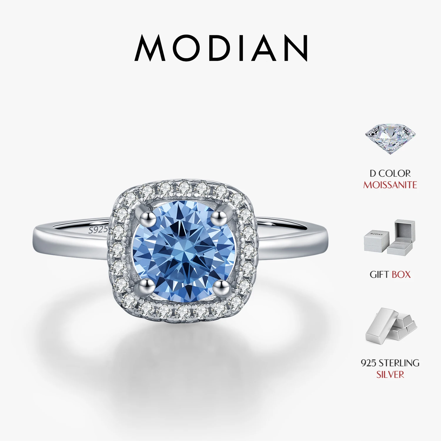 MODIAN 925 Sterling Silver Moissanite Halo Rings Elegant Square Wedding Engagement Rings For Women Fine Jewelry