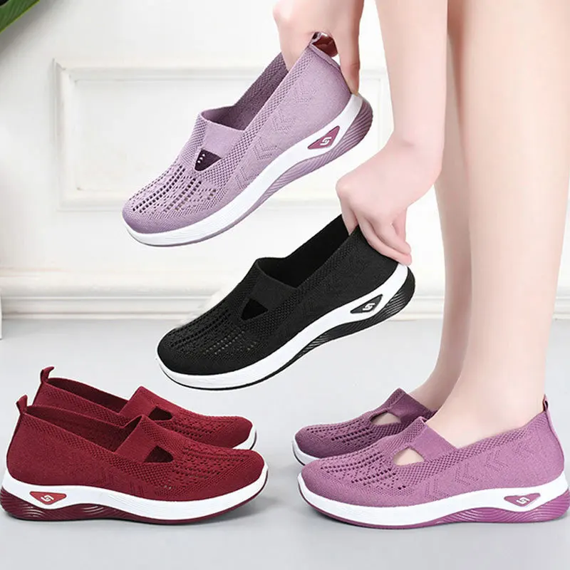 Women's Spring/Summer New Breathable and Comfortable, Mom's Single Shoes, Soft Sole, Casual Mesh Hollow Women's Shoes