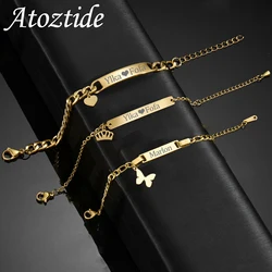 Atoztide-Bracelet Personnalisé avec Nom Gravé pour Homme, Femme et Enfant, en Acier Inoxydable, avec Cœur Réglable, Figaro JOFamily, Bijoux Cadeau