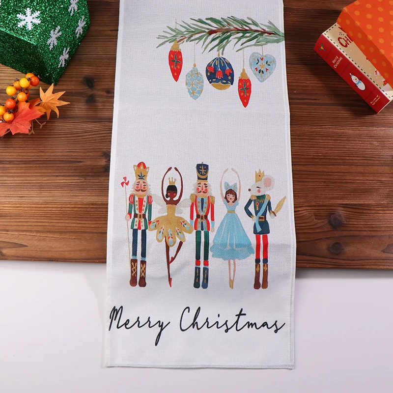 Christmas Nutcracker Linen Table Runners Dresser Scarf Winter Xmas Holiday Kitchen Party Decor Reusable Navidad Decoration