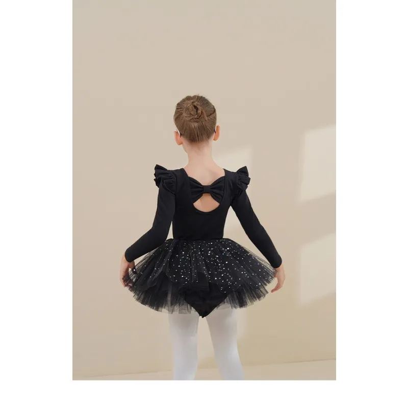 ملابس الأطفال فتاة ملابس الرقص القطن الأسود الفتيات ممارسة الملابس الخريف والشتاء طويلة الأكمام فستان الباليه للأطفال