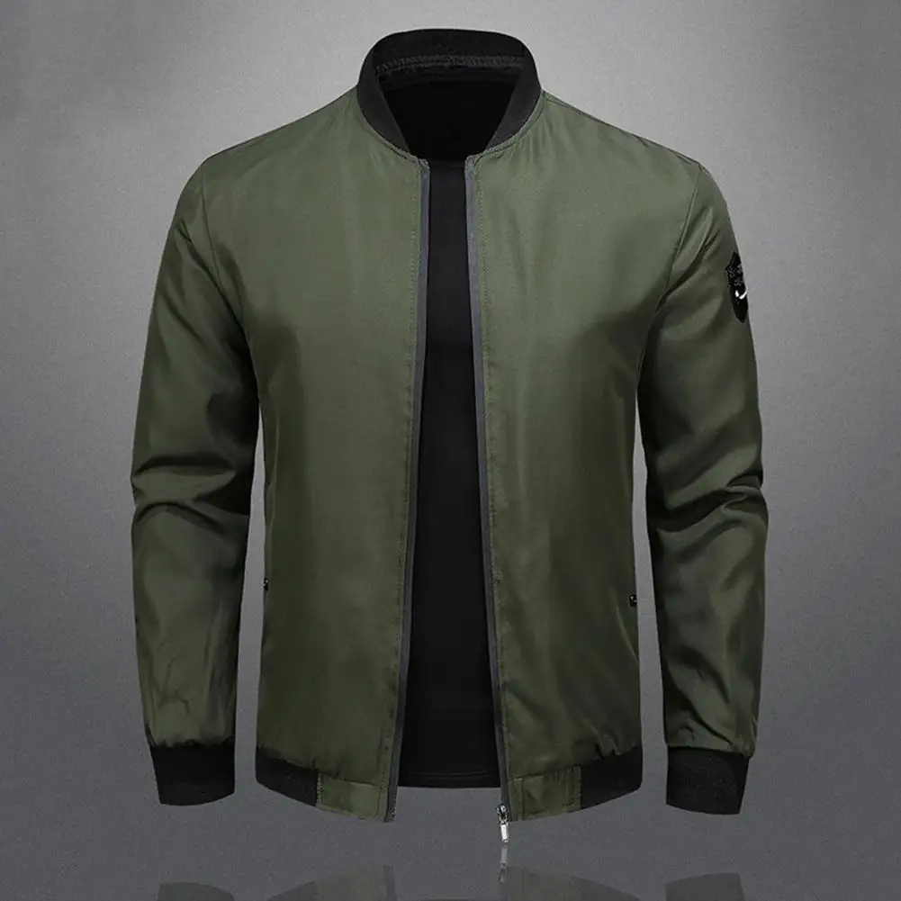 Men Jacket Stand-up Collar Jacket Stylish Mid-aged Man's Fall Winter Jacket with Stand Collar Zip-up Closure Pockets for Father