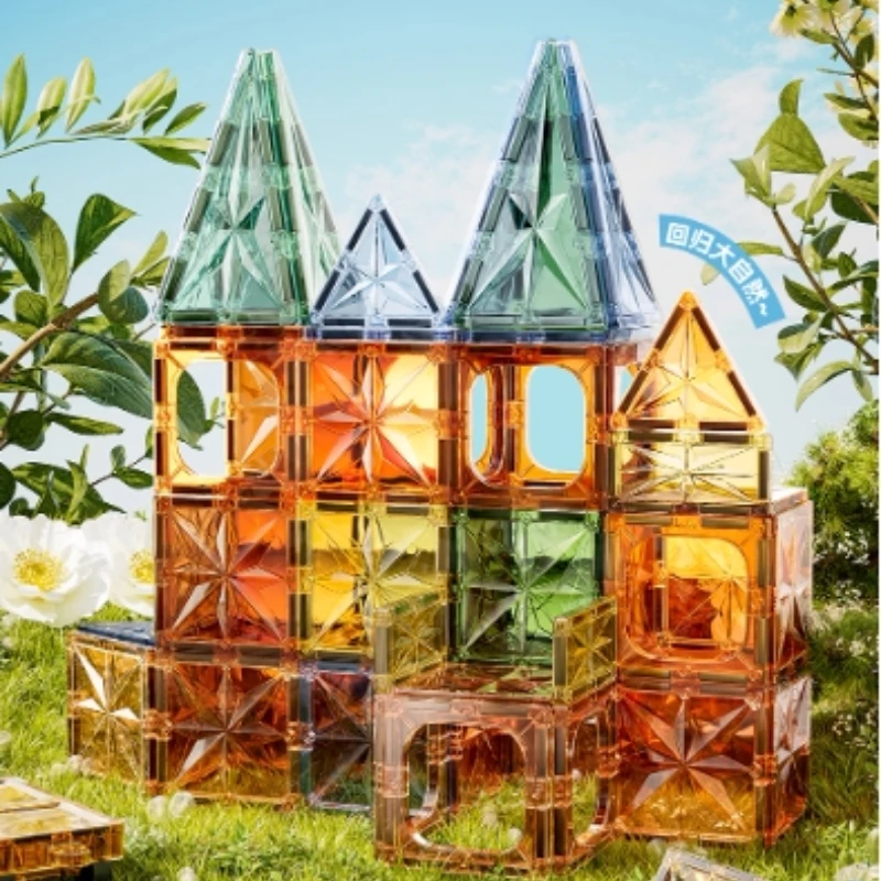 Magnetic Building Tiles Nature-Themed Puzzle Blocks 3D Magnetic Toys for Kids Strong ABS Core Double-Layer Reinforced Safe