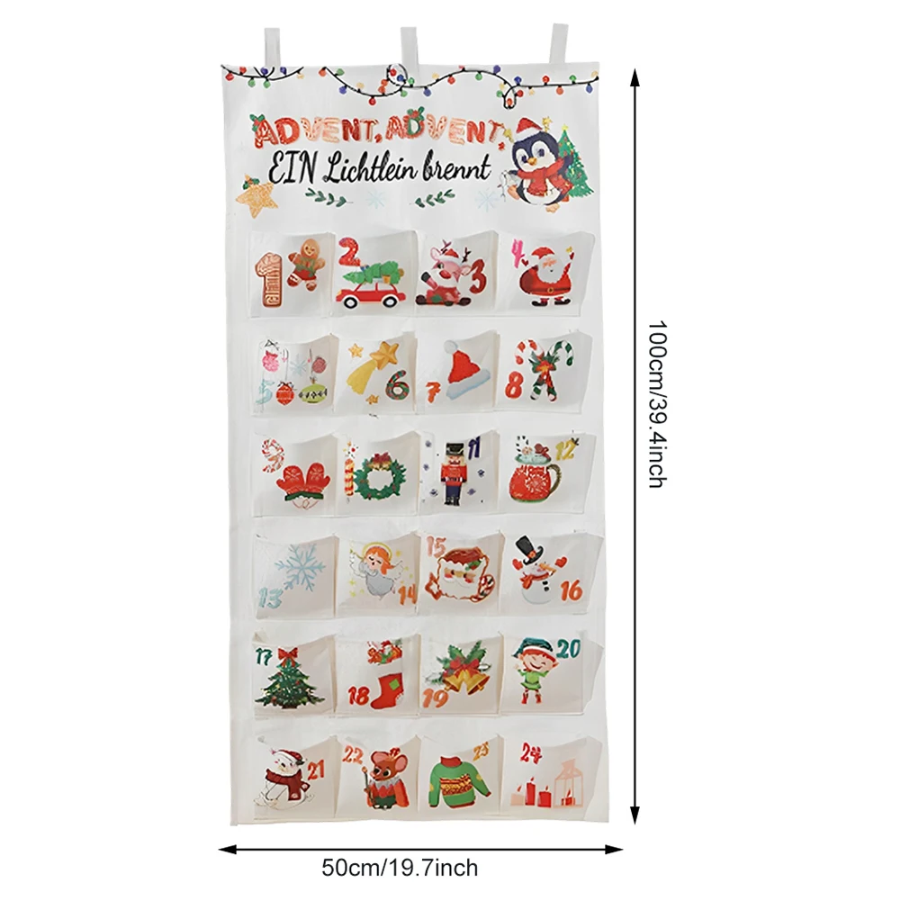 Fabric Bag Christmas Advent Calendar Reusable Wall Hanging Packaging Bags Xmas Countdown Calendar with 24 Pockets Party Supplies