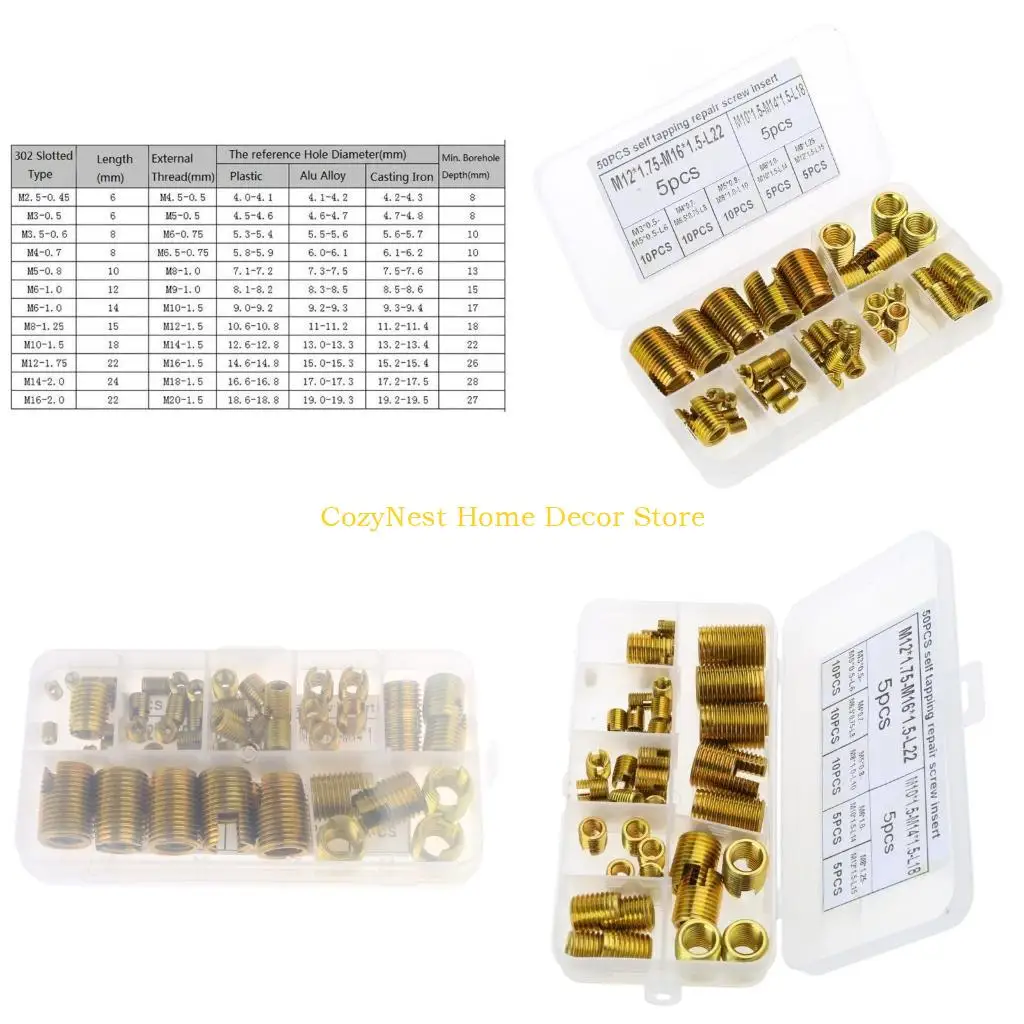 

92MF M2 M2.5 M3 M4 M5 M6 Stainless Steel Self Tapping Insert Screw Bushing 302 Slotted Type Wire Thread Insert Nut Repair
