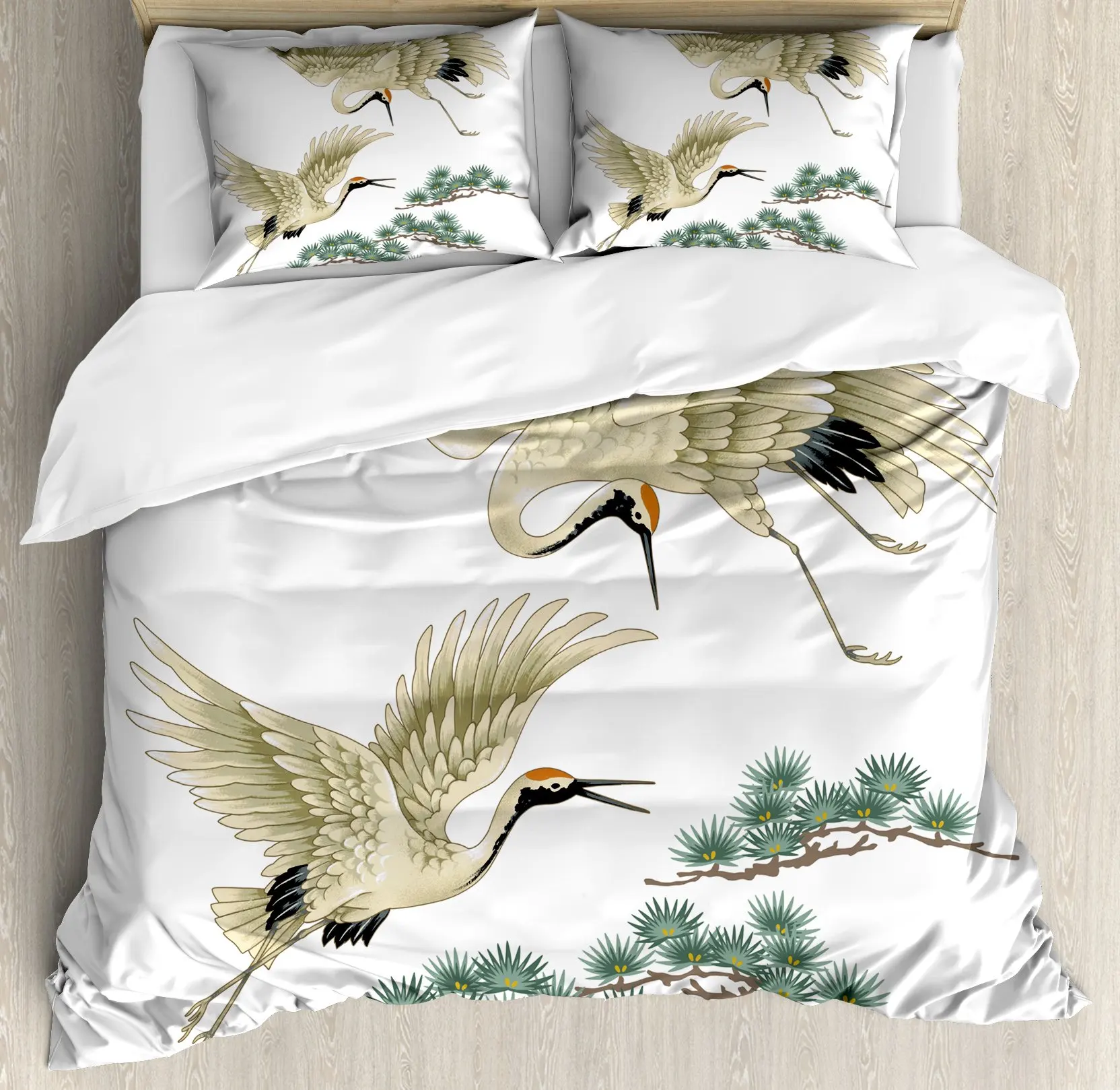 

Crane Duvet Cover Full Size Girls Japanese-Style Bedding Set Teens Kids Comforter Cover Soft Traditional Pattern Comforter Set