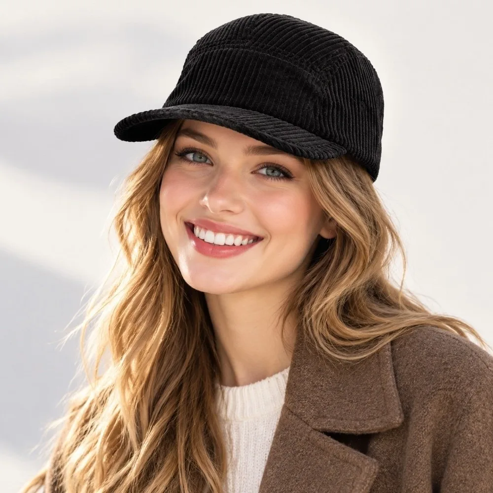 Casual Autumn Winter Baseball Cap Japanese Style Warm Duckbill Cap Corduroy Thick Cold Hat For Men Women