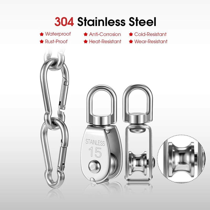 304 Stainless Steel Pulley Wire Rope U-Ring Hanger Pulley Hook Hook Saving Tool Easy To Replace