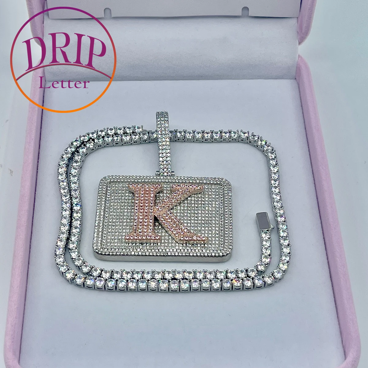 

Drip Custom Square Card Letter Name Pendants Solid Back Micro Pave Zircon Necklace For Men Hip Hop Rock Rapper Jewelry