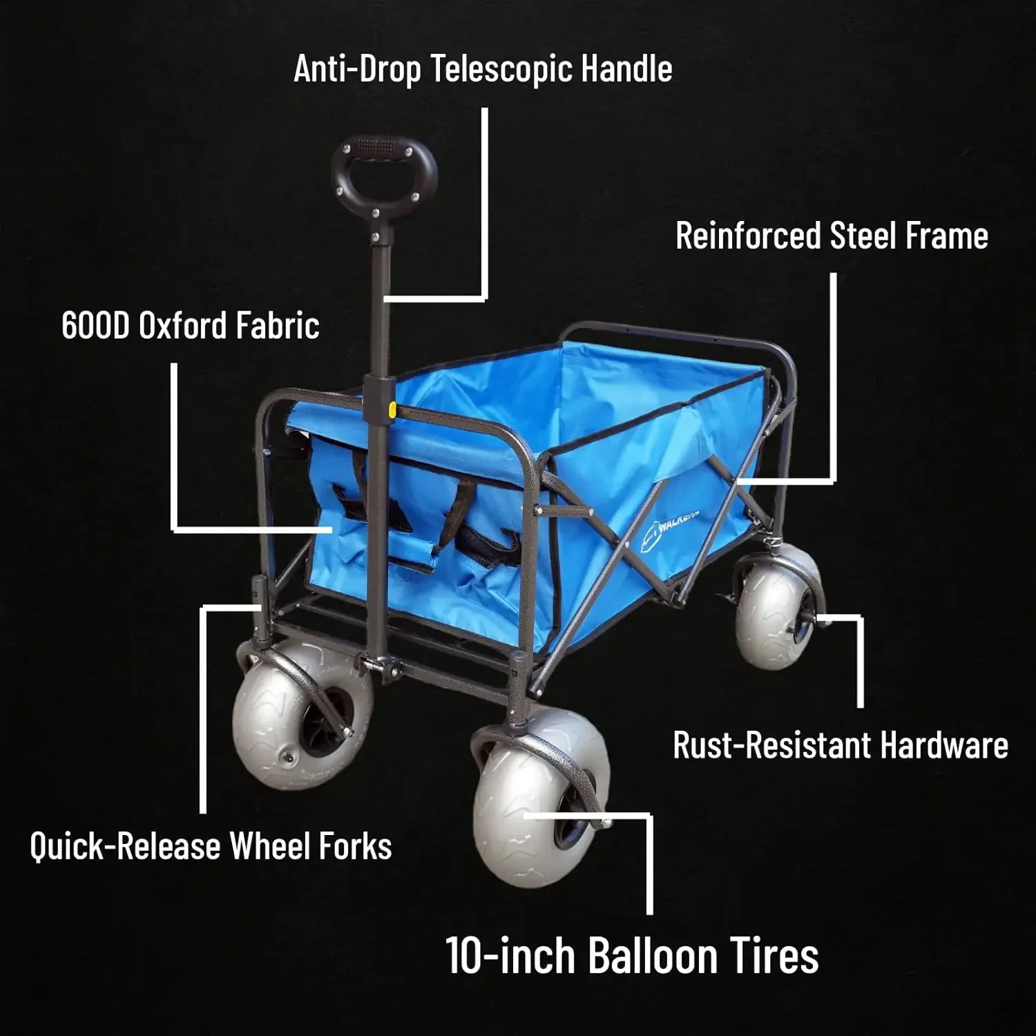 US StockBeach Wagon with Balloon Wheels and Folding Chair Racks Collapsible Cart with Big Wheels for Sand Heavy Duty 300 lbs Cap
