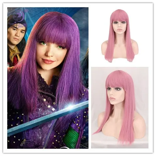 Peruka dla dziewczynek Descendants 3, polipropylenowa, standardowa, różowa, syntetyczna peruka dziecięca na imprezę, kostium, Descendants